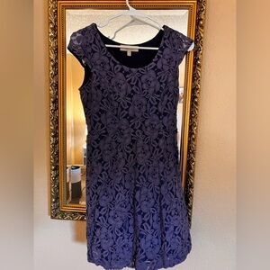 Monteau Blue A-line Midi Dress with Cap Sleeves